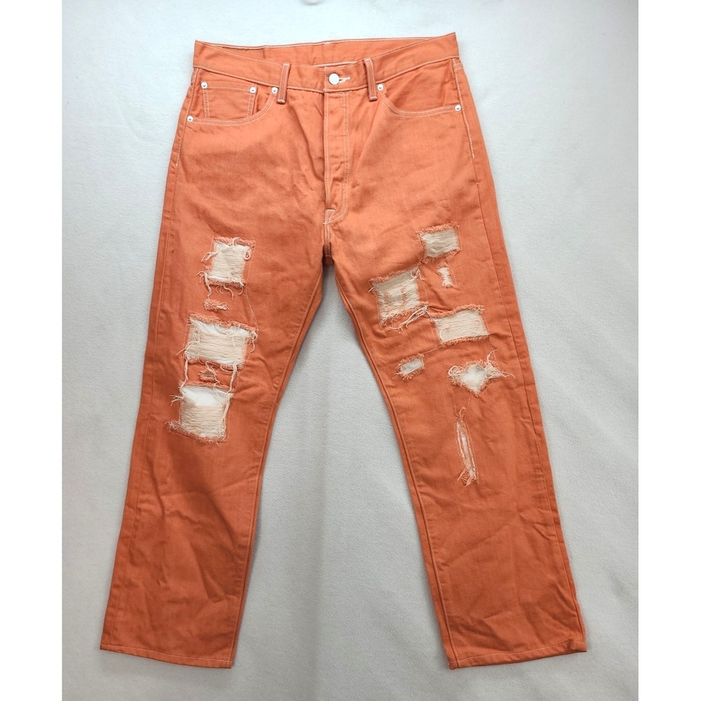 Coral Levis w White Accents High Rise Bootcut Sz‎ 36x32 Distressed Hemmed to 30